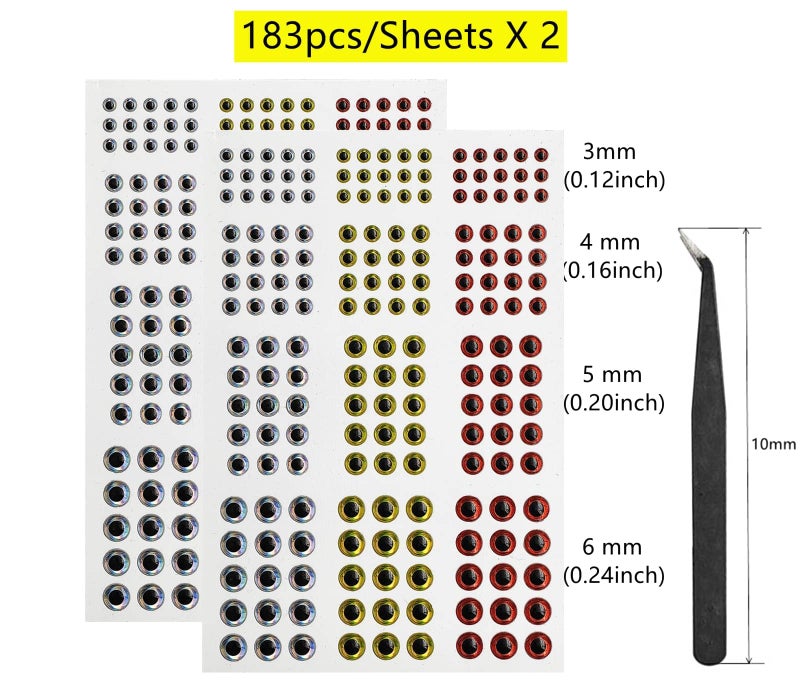 Mimilure 2D/3D/4D/5D Fishing Eyes Oval Pupil Fishing Lure Eye for Making Fishing Lure and Fly Tying (2D Red Yellow White) - Image 2